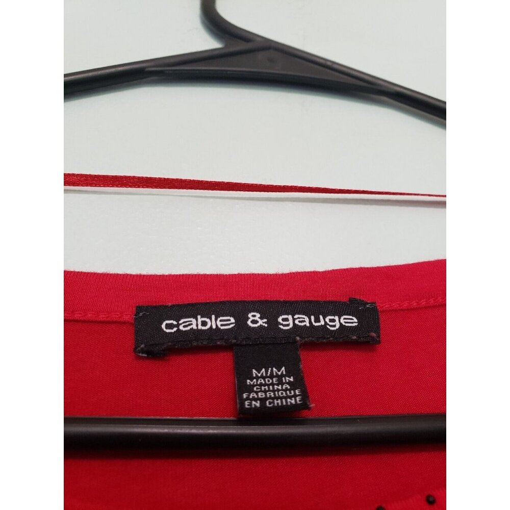 Cable & Gauge Womens M Top Long Split Sleeve Cold Shoulder Red Black Bling - Picture 5 of 6